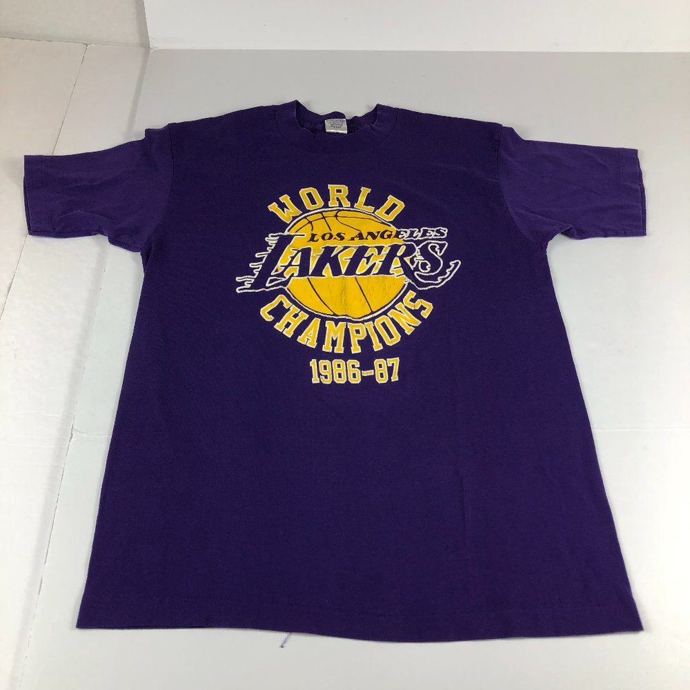 VTG 80s NBA Champ Los Angeles Lakers Shirt Adult Small* Purple Single Stitch Tee